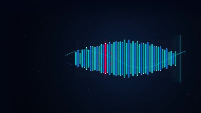Abstract AI cybersecurity visualization showing spectral data analysis detecting and isolating an anomalous frequency within a flowing digital spectrum.