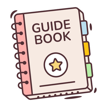 A flat icon shows a small guidebook labeled brand with a star emblem. Soft accent colors and dark outlines shape this scene on a white backdrop.