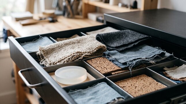Recycled textile and cork archive for material research