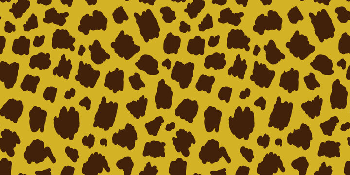 Vector hand-drawn abstract seamless pattern, leopard print  skin with irregular organic spots, background and texture with a playful, bold and contemporary aesthetic