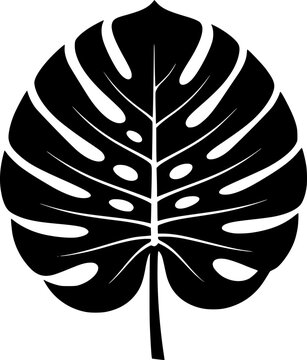 Monstera Deliciosa Leaf Vector Silhouette, Black Tropical Palm Leaf Icon, Minimalist Botanical Graphic Element for Logo Design