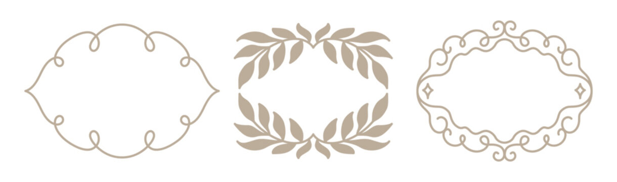 Vector elegant ornamental flourish frame with decorative swirls and curly line art. Vintage trendy hand drawn border in outline style
