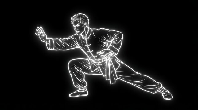 Martial artist performing dynamic fighting stance