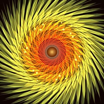 Abstract Swirling Yellow and Orange Vortex with Glowing Particles