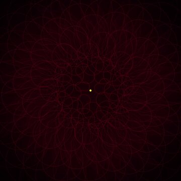 Abstract Swirling Red Lines Forming a Mandala Pattern with Yellow Dot Center