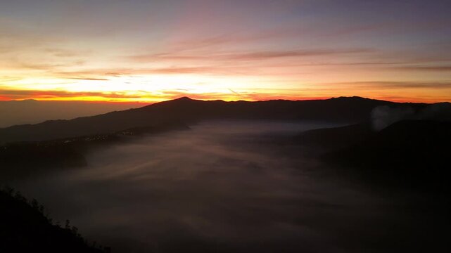 Cinematic Aerial Drone View of Mount Bromo at Sunrise in East Java, Indonesia