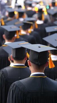 	
backside graduation hats during commencement success graduates of the university, Concept education congratulation. Graduation Ceremony ,Congratulated the graduates in University during commencement