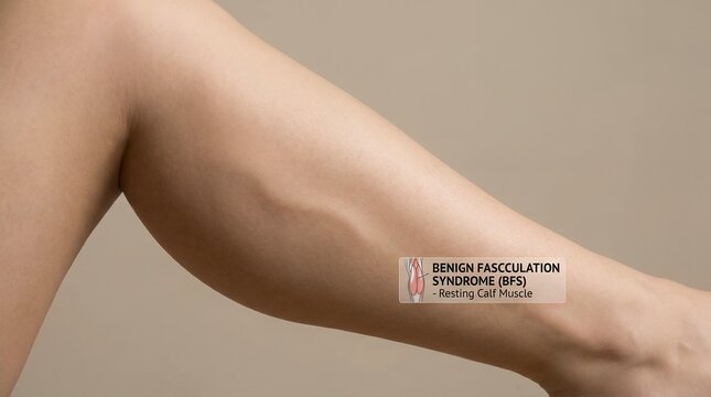 Benign Fasciculation Syndrome (BFS) in Resting Calf Muscle, Medical Neurology Concept Showing Leg Muscle Twitching for Health Education and Symptom Awareness