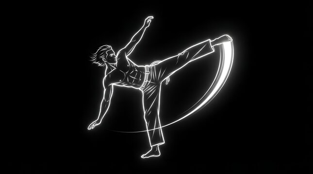 Taekwondo athlete performing high kick pose
