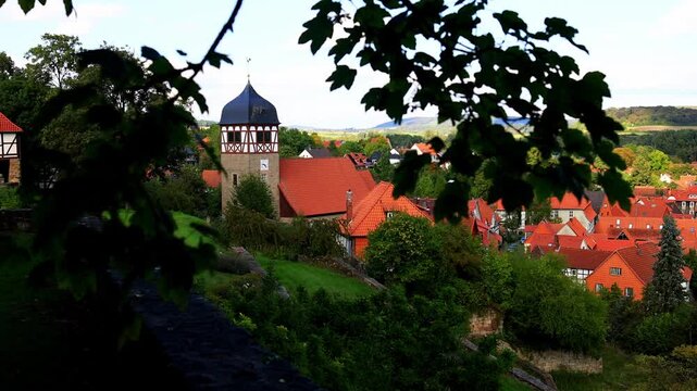 the historic german village of adelebsen in germany 4k video with a pan