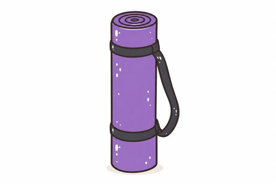 ストラップ付きのパープルカラーのヨガマットが丸められた状態のイラスト