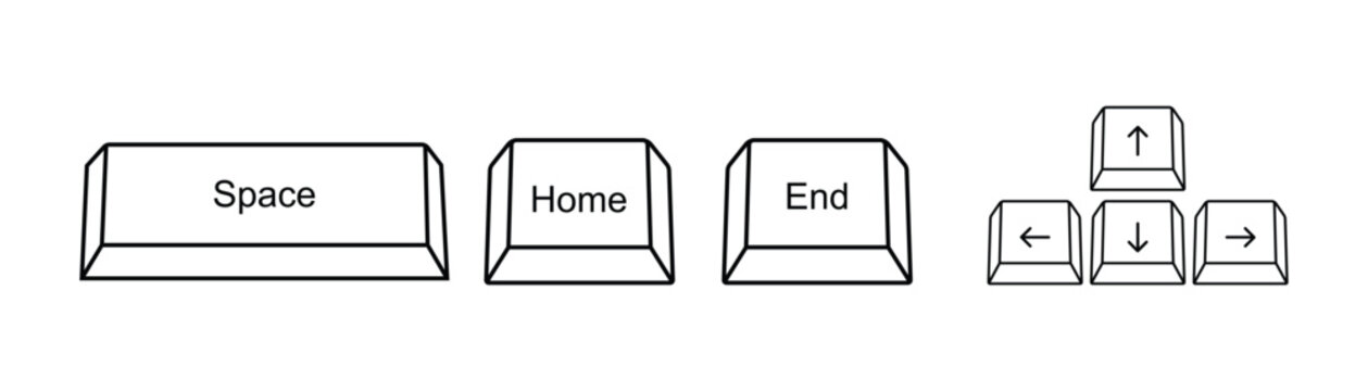 Computer keyboard function keys line icon set including escape enter backspace shift control alt tab and delete shortcut buttons