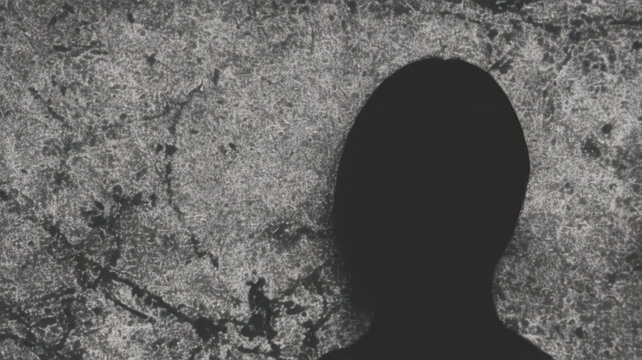 Featureless Dark Figure Against a Rough Monochrome Wall