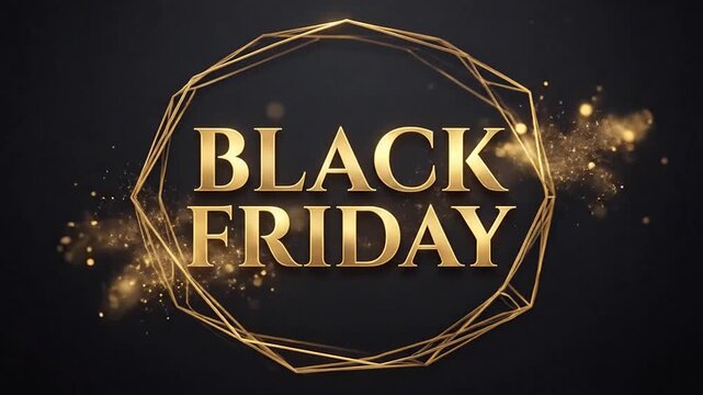Gold geometric frame with seasonal shopping text on dark background