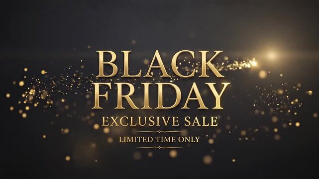 Golden black friday sale text animation with glowing sparkling dust particles