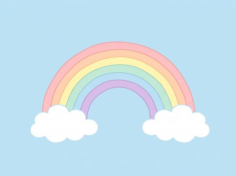 Minimal Rainbow and Clouds Flat Vector in Pastel Colors
