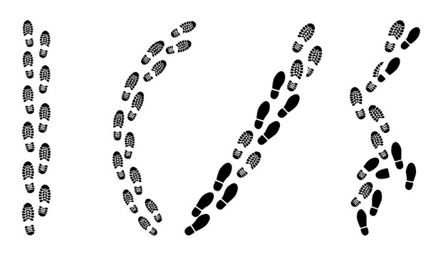 Human Footstep Trail and Shoeprint Tracking Path Collection Black Vector
