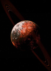 Red Planet with Diagonal Rings in Deep Space Cosmic Illustration © Beiqiu