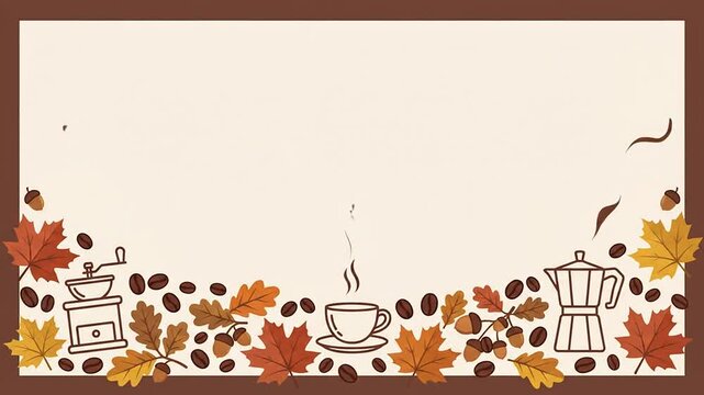 Cozy autumn coffee background with falling leaves and steaming cup animation