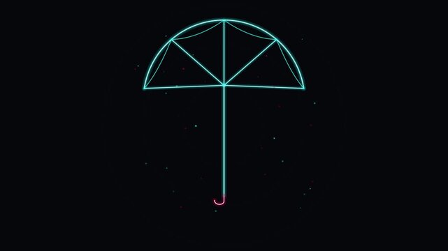 Neon Light Umbrella Drawing Animation with Glowing Lines