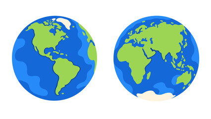 Two cartoon Earth globes showing different continents © Andrei