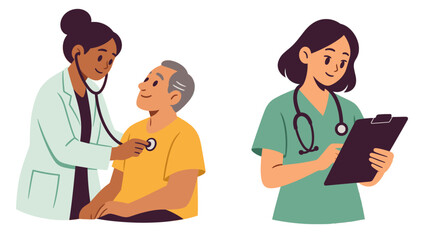 Fototapeta premium Female doctors examining a patient and holding a clipboard