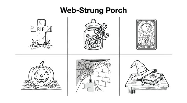 Set of handdrawn halloween icons and mystical elements