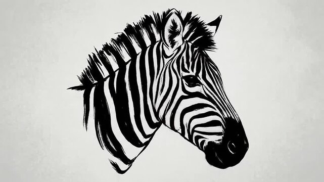Black and white brush style animated drawing of a zebra head blinking