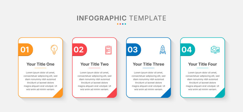 Modern business infographics template. Timeline infographic elements, process diagram, journey info graphic with 4 steps, for brochure, presentation, website.	