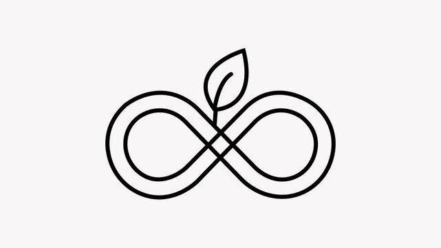 Abstract infinity symbol with a single leaf sprout emerging from the center
