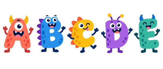 Obraz premium Colorful monster alphabet characters from A to E