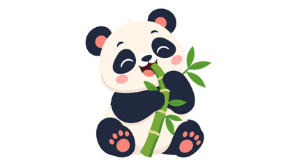 Cute panda sitting and eating bamboo © Andrei