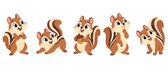 Obraz premium Set of cute cartoon chipmunks in playful poses