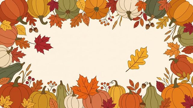 Autumn harvest frame animation with falling leaves and pumpkins