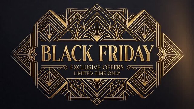 Golden art deco promotional banner animation for seasonal retail sales