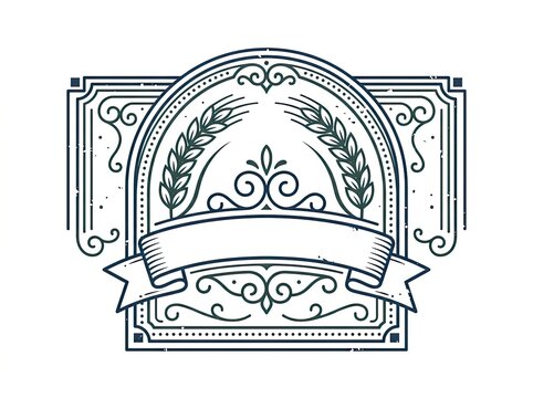 Ornate vintage emblem with wheat stalks and decorative banner