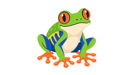 Obraz premium Smiling cartoon frog sitting with orange webbed feet