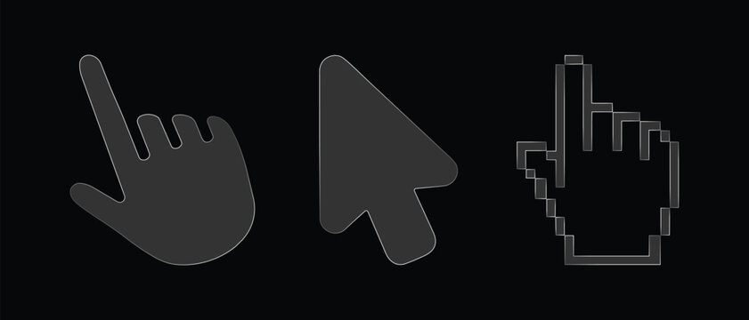 Glossy glass cursor and hand pointer icon set