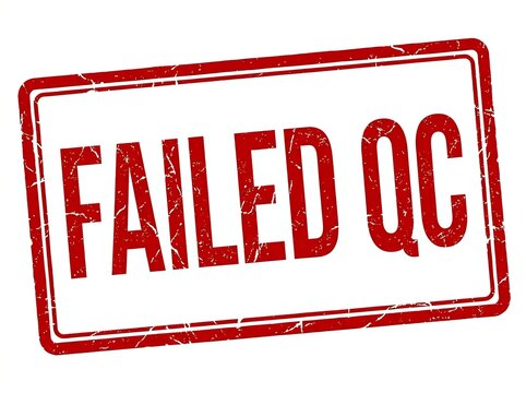 Red stamp marking failed quality control on white background