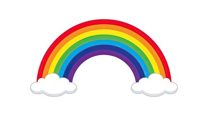 Fototapeta premium Colorful rainbow arch with white clouds on a plain white background