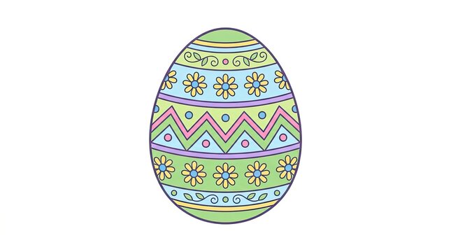 Decorated Easter egg with floral and zigzag patterns in pastel colors