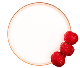 Raspberry cocktail with white foam in a glass, top down   © Lucy Rock