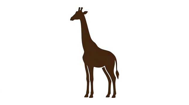 Silhouette of a standing giraffe against a plain white background