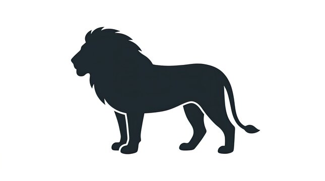 Silhouette of a male lion standing in profile against white background