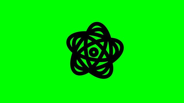 Animated atom symbol rotating on green screen