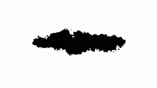 Horizontal black watercolor ink brush stroke bleed transition overlay on white backdrop matte reveal screen fluid paint leak grunge splatter 4k video asset for visual video editor.