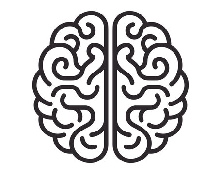 Black outline human brain icon showing left and right hemispheres with mind graphic neurology logo intellect sign thinking process psychology vecto
