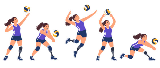 Naklejka premium Female volleyball player performing a set of action poses