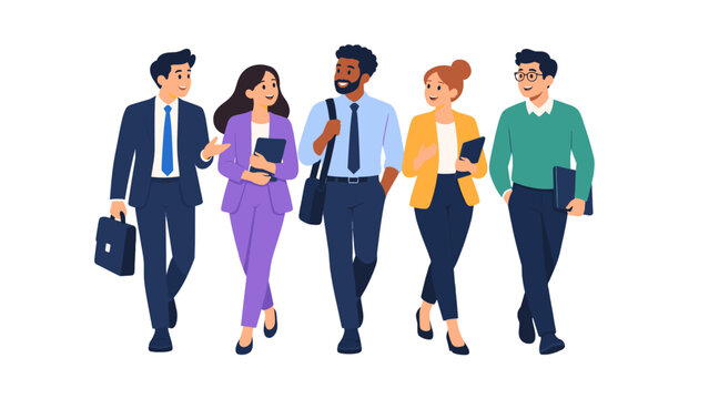Business colleagues walking and talking together