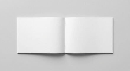 Fototapeta premium Photorealistic flat-lay of an open blank sketchbook on gray background.